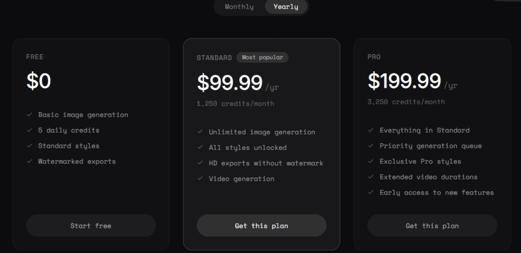 Dream by Wombo Pricing