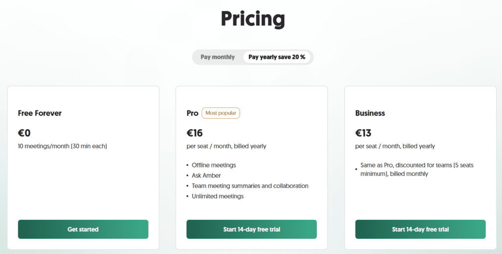 Amberscript Pricing